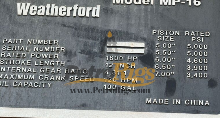 Weatherford MP16 Mud Pump
